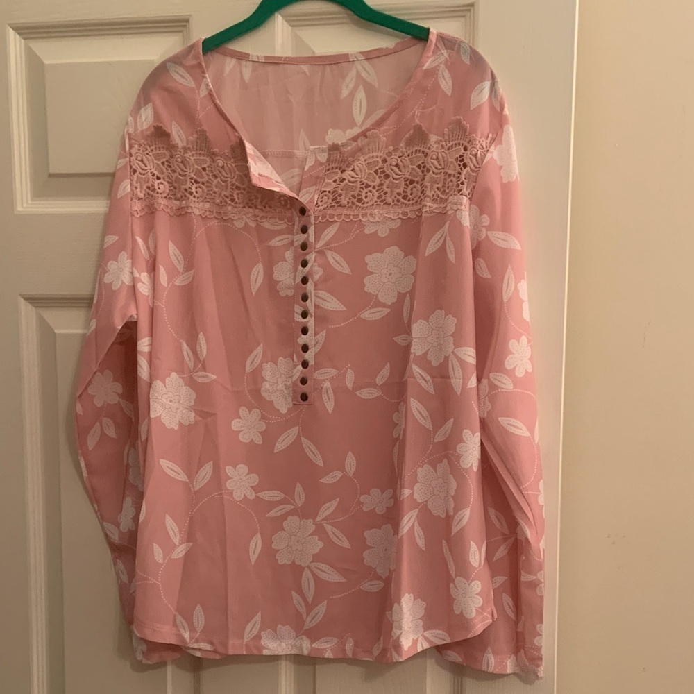Pink Lace Floral Blouse